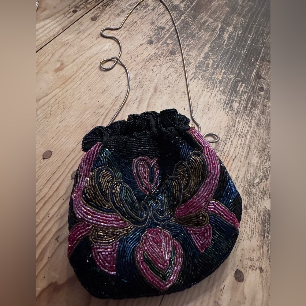 Beaded Evening Bag Vintage Imperial Fashion Beaded Long Strap Small Crossbody